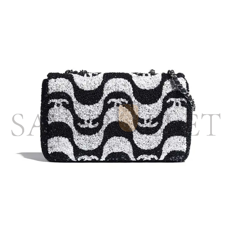 CHANEL SEQUINS WHITE & BLACK FLAP BAG A01112 (25*15*6cm)